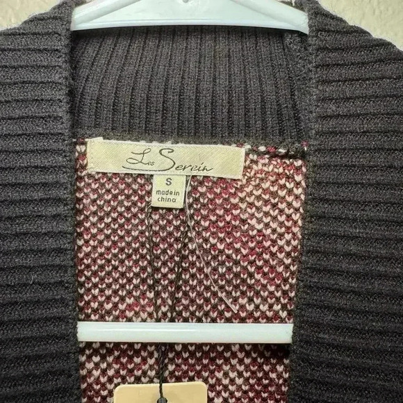 Les Serein Stitch Fix Floral Open Front Cardigan Sweater Black Burgundy NWT SM - Picture 4 of 7